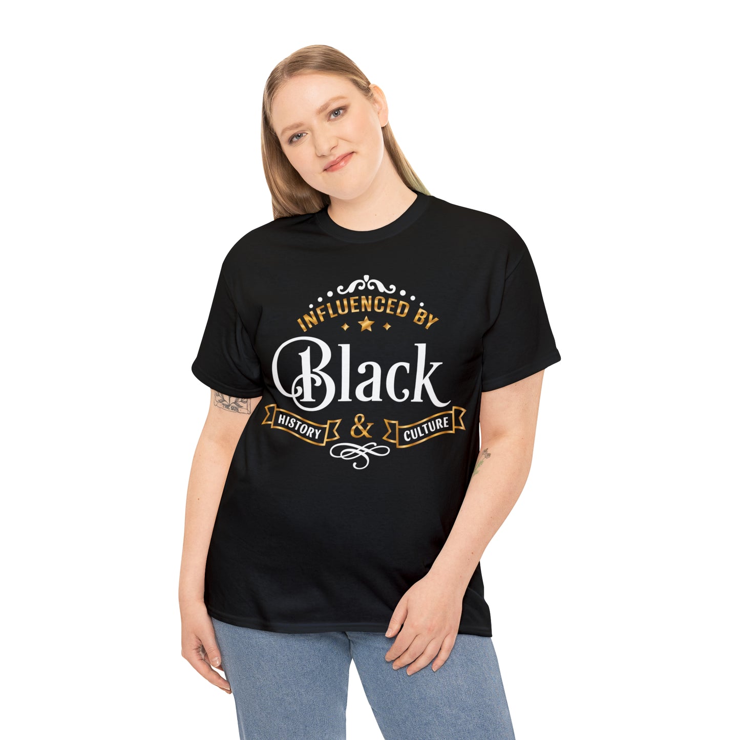 Influenced (Deluxe Gold/ Color Vinyl Cut-2 colors) Unisex Heavy Cotton Tee