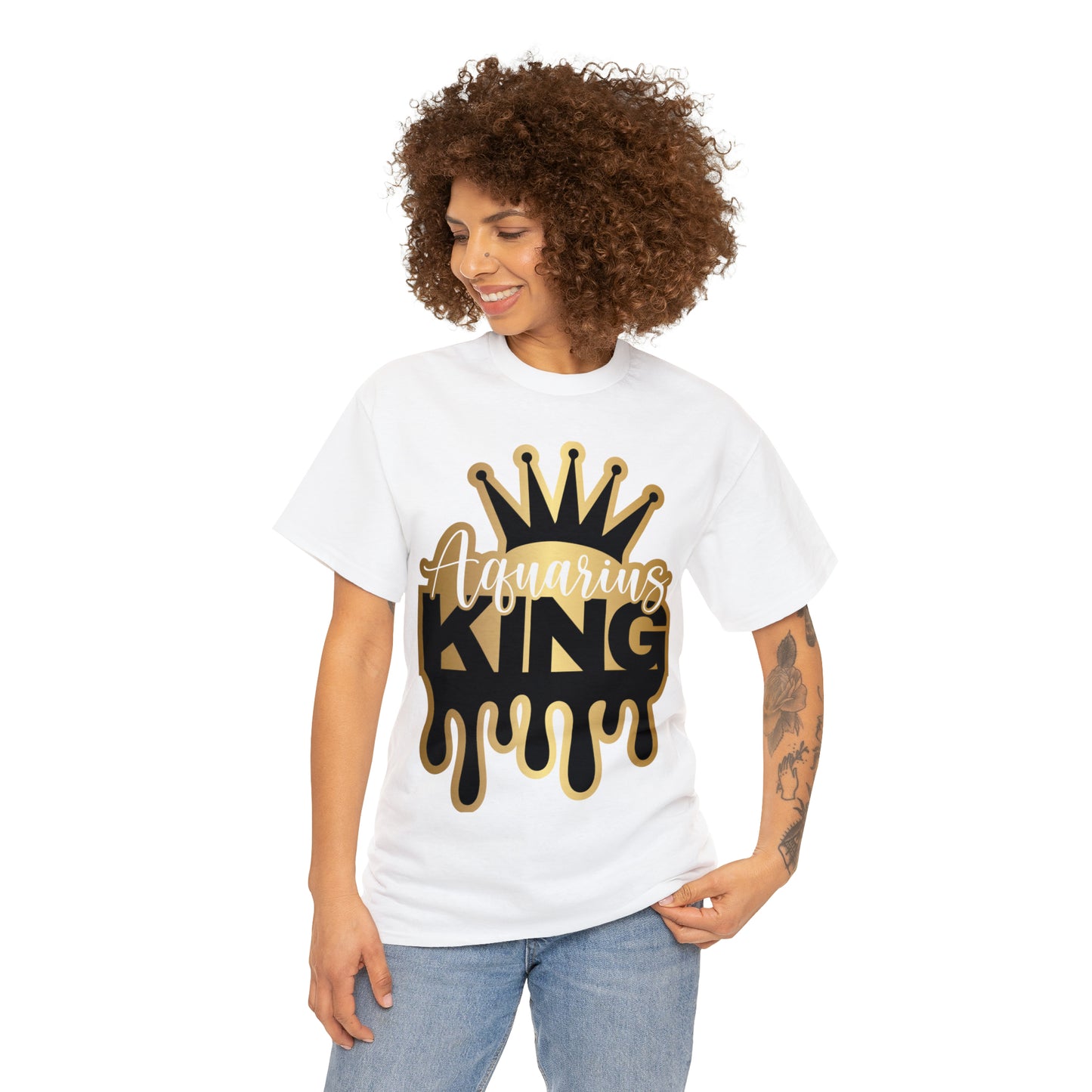 Aquarius King (Vinyl Cut-Specialty Foil) Print Unisex Heavy Cotton Tee