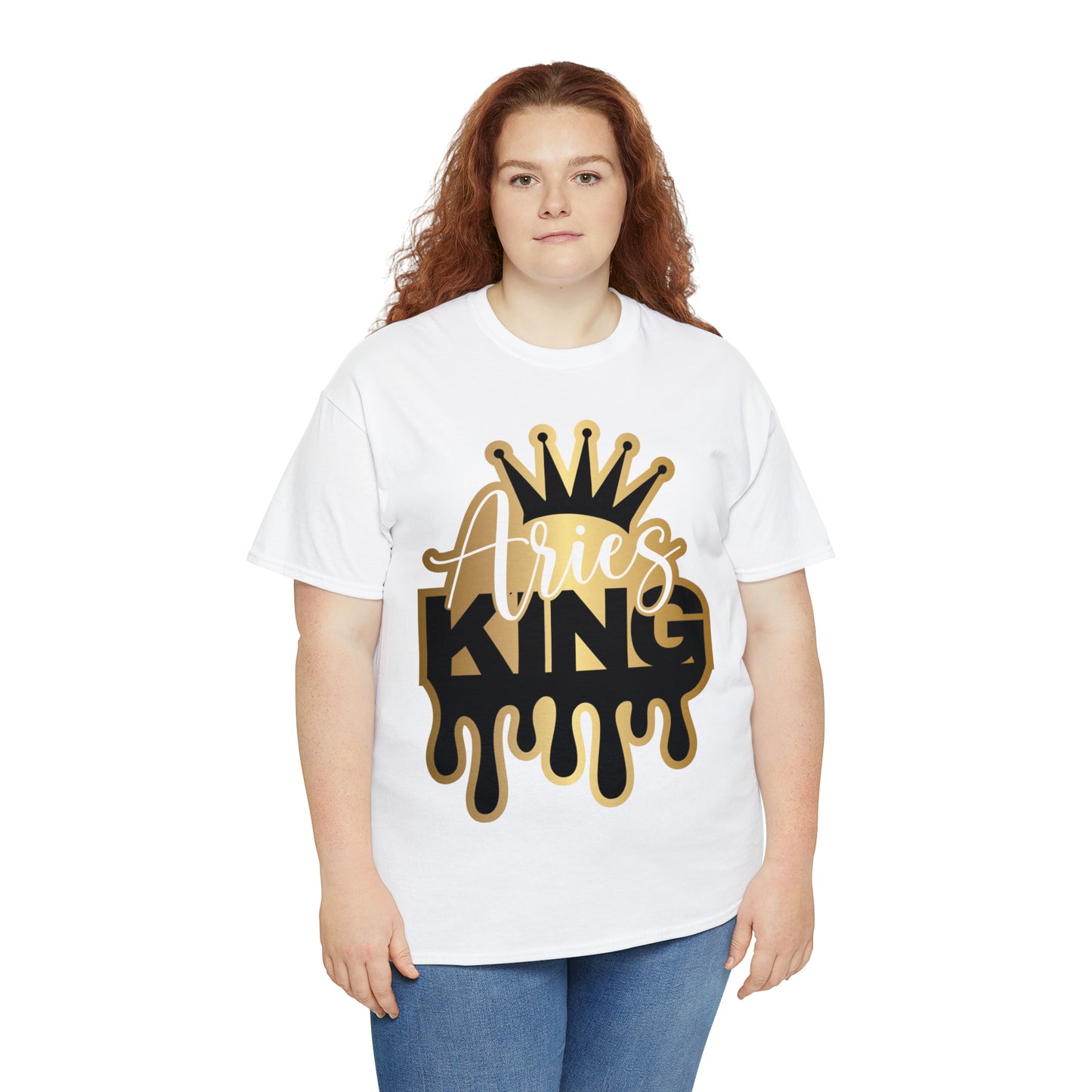 Aries King (Vinyl Cut-Specialty Foil) Print Unisex Heavy Cotton Tee