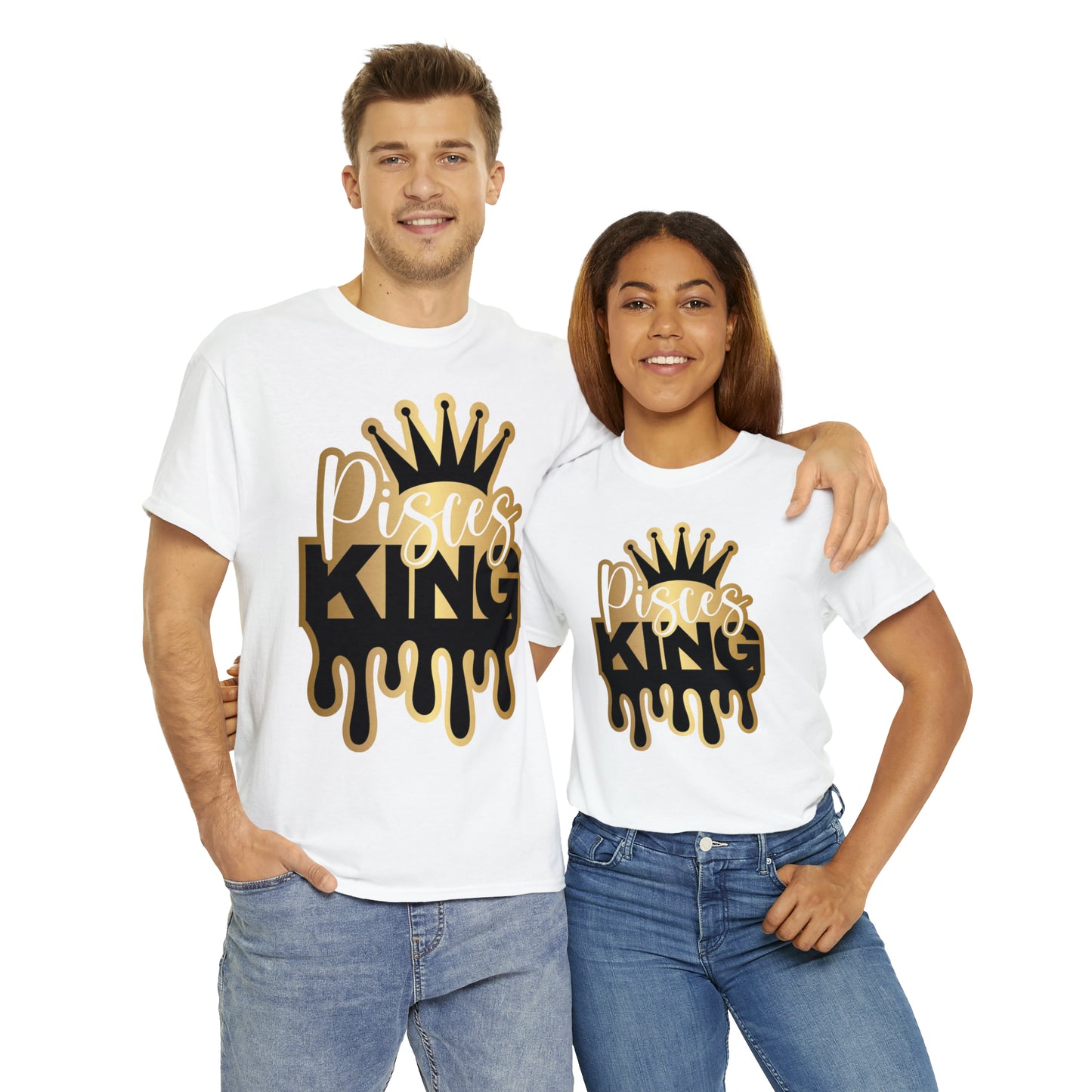 Pisces King DTF Print Unisex Heavy Cotton Tee