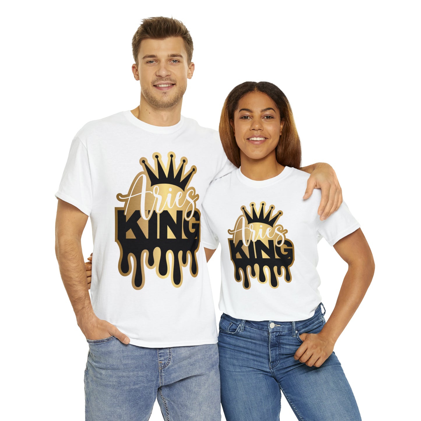 Aries King (Vinyl Cut-Specialty Foil) Print Unisex Heavy Cotton Tee